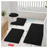 Smiry Luxury Chenille Bathroom Rugs 24x16, Extra Soft and Absorbent Shaggy Bath Mat, Machine Washable, Non-Slip Plush Carpet Runner for Tub, Shower, and Floor, Home Decor Accessories, Black