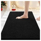 Smiry Luxury Chenille Bathroom Rugs 30x20, Extra Soft and Absorbent Shaggy Bath Mat, Machine Washable, Non-Slip Plush Carpet Runner for Tub, Shower, and Floor, Home Decor Accessories, Black