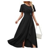 QMZ Wedding Guest Dresses for Women Have Pockets Cocktail Dress Ruffle Sleeve A Line Evening Party Formal Dresses for women-Black-3XL