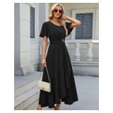 QMZ Wedding Guest Dresses for Women Have Pockets Cocktail Dress Ruffle Sleeve A Line Evening Party Formal Dresses for women-Black-3XL