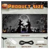 Ganeen 7x16 ft Halloween Garage Door Banner Large Rustic Garage Banner Cover Halloween Backdrop with LED String Light Holiday Vinyl Cover Door Decoration(Witch)