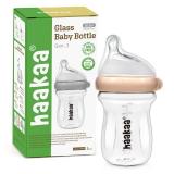 haakaa Gen.3 Natural Glass Baby Bottle Wide Neck Anti-Colic Variable Flow Nipple - Easy to Clean and Latch for 6M+ Breastfed Babies, Newborn Registry Essentials,BPA-Free, 6.3 oz180 ml, Peach