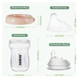 haakaa Gen.3 Natural Glass Baby Bottle Wide Neck Anti-Colic Variable Flow Nipple - Easy to Clean and Latch for 6M+ Breastfed Babies, Newborn Registry Essentials,BPA-Free, 6.3 oz180 ml, Peach