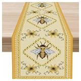 Sunflower Bee Table Runner,Spring Summer Yellow Farmhouse Seasonal Kitchen Dinning Table Decoration for Indoor Outdoor Home Party Decor,13 x 72 Inch