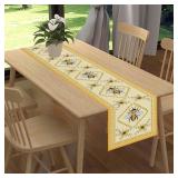 Sunflower Bee Table Runner,Spring Summer Yellow Farmhouse Seasonal Kitchen Dinning Table Decoration for Indoor Outdoor Home Party Decor,13 x 72 Inch