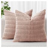 MIULEE Pack of 2 Corduroy Decorative Throw Pillow Covers 18x18 Inch Soft Boho Striped Pillow Covers Modern Farmhouse Home Decor for Sofa Living Room Couch Bed Pink