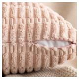 MIULEE Pack of 2 Corduroy Decorative Throw Pillow Covers 18x18 Inch Soft Boho Striped Pillow Covers Modern Farmhouse Home Decor for Sofa Living Room Couch Bed Pink