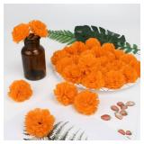 GOMALL 30 Pcs Artificial Marigold Flowers,3.54\ Silk Marigold Flower Heads with Stems,Orange Flowers Artificial for Diwali Decor,Indian Wedding,Home,DIY Wreath Garland,Day of The Dead Decorationsin