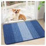 Kitinjoy Indoor Outdoor Door Mat, 24x16 Non-Slip Absorbent Dirt Trapper, Low-Profile Washable Inside Entrance Front Floor Mat, Sturdy Soft Entry Doormats for Entryway, Navy Blue