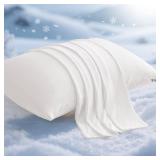 Elegear Cooling Pillow Cases for Hot Sleepers, Japanese Q-Max 0.5 Cooling Pillowcases, Both Sides[CoolingCotton], Breathable Soft Pillowcase for Hair and Skin, Set of 2-White (King (20\ x 36\in))in