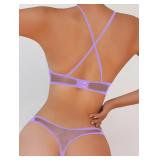 SOLY HUX Womenfts Mesh Solid Sheer See Through Lingerie Set Sexy Lace Bra and Panty 2 Piece size medium