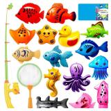 CozyBomB Magnetic Fishing Toys Game Set for Kids | Water Table Bathtub Kiddie Pool Party Pole Rod Net, Outdoor Plastic Floating Fish, Toddler Bath Color Ocean Sea Animals Birthday Gift Age 3-5 6 4-8