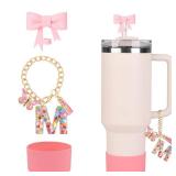 Stanley Cup Accessories Set, Straw Cover Cap for 9-10 mm Straws, Silicone Boot for Stanley Cup Stanley 40 oz 30 oz Tumbler, Letter Charm Accessories for Stanley Cup with Handle (M)