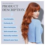 KOME Orange Wigs with Bangs,Ginger Long Wavy Wig for Women,Long Curly Synthetic Hair Wig for Party Daily Use 24IN