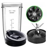 Blender Replacement Parts for Ninja, 24oz Ninja Blender Cup with To-Go Lid, 7 Fins Ninja Blender Blade Fit Ninja BL480_30 BL642 BN401 BN751 BN801 BL640-30 NN100-30 CT680 NN100A NN101 NN102 BL2012