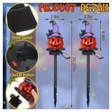 Retisee 2 Pcs Halloween Pumpkin Pathway Solar Lights Orange Jack O Lantern Stake Lights for Outdoor Halloween Decorations Yard Display LED Front Porch Decor(Chic Style,Purple and Orange)