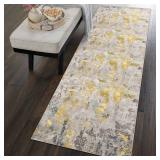 vivorug Runner Rug 2ftx8ft Machine Washable Non-Slip Runners for Hallways Kitchen Entryway Laundry Room Modern Abstract Carpet Hallway Runner GreyMustard