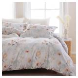 Ocharo 100percent Cotton Duvet Cover Queen Size, Floral Reversible Duvet Cover Set with Zipper Closure, Soft 3 Pieces Bedding Set with 2 Pillow Shams(20\x26\in)in