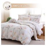 Ocharo 100percent Cotton Duvet Cover Queen Size, Floral Reversible Duvet Cover Set with Zipper Closure, Soft 3 Pieces Bedding Set with 2 Pillow Shams(20\x26\in)in