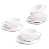 LE TAUCI 3 oz Espresso Cups with Saucers, Demitasse Coffee Cup for Shot, Lungo, Ristretto - 3 inch, Set of 4, White