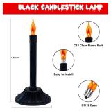 2 Pack Halloween Black Electric Window Candles, Flicker Flame Black Candle Lamp with 4 C18 Orange Flame Bulbs(2 Spare), Plug in Flickering Taper Candle for Party Halloween Indoor Decoration