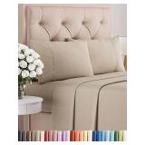 Queen Size 4 Piece Sheet Set - Comfy Breathable and Cooling Bed Sheets Set - Hotel Luxury Bedding for Women, Men, Kids, Teens, Boys and Girls - Deep Pockets, Soft and Wrinkle Free - Beige (Heathered S