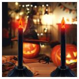 2 Pack Halloween Black Electric Window Candles, Flicker Flame Black Candle Lamp with 4 C18 Orange Flame Bulbs(2 Spare), Plug in Flickering Taper Candle for Party Halloween Indoor Decoration