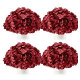 Tigeen 50 Pcs Hydrangea Artificial Flowers Bulk 7.48 Inch Artificial Hydrangeas with Removable Stems Faux Flowers Wedding Decor for Home Garden Party Decoration DIY Project (Burgundy)