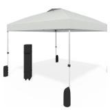 Favofamilie 10x10 Pop Up Canopy - Instant Setup Beach Tent with Wheeled Carry Bag, 8 Sandbags and 4 Guy Lines - Portable Sun Shade for Camping, Events, Silver Coated Top, White