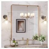 LOAAO 30X36 Gold Bathroom Mirror, Rounded Rectangle Gold Frame Mirror, Brushed Gold Bathroom Vanity Mirror Wall-Mounted, Anti-Rust, Tempered Glass, Hangs Horizontally or Vertically