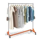 VEVOR Z Rack, 300 lbs Industrial Grade Z Base Garment Rack, 24\ x 63\in x 71\in Clothes Rack, Sturdy Steel Heavy Duty Clothing Rack wLockable Casters for Home Garment Store Orangein