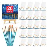 20 Pack 5.9In Canvas Boards for Painting, Art Canvas for Drawing with 10 Brushes and 5 Paint Trays, Mini Painting Canvas with Easel Set, Painting Kits for Adults and Kids Party