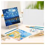20 Pack 5.9In Canvas Boards for Painting, Art Canvas for Drawing with 10 Brushes and 5 Paint Trays, Mini Painting Canvas with Easel Set, Painting Kits for Adults and Kids Party