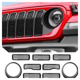 JeCar Mesh Grill Inserts for Jeep Wrangler JL 2024+ Grill Covers and Headlight Covers trim Kit Accessories (Black C)