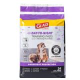 Glad for Pets Day to Night Activated Carbon Puppy Training Pads for Dogs with Wall Protection and Adhesive - Super Absorbent and Leak Proof Disposable Dog Training Pads, 30\ x 36\in, 24 Countin