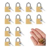 12-Pack 20mm Antique Brass D-Shaped Keyed Padlocks - Decorative and Secure Locks with Hardened Alloy Core for Luggage, Gym Lockers, Gift Boxes, Storage and Travel. Compact for BackpacksSecurity Cases