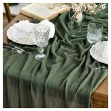 Artoid Mode Boho Cheesecloth Gauze Forest Green Wedding Table Runner, 120 Inch Seasonal Fabric Kitchen Dining Holiday Table Decor for Home Party Indoor