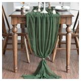 Artoid Mode Boho Cheesecloth Gauze Forest Green Wedding Table Runner, 120 Inch Seasonal Fabric Kitchen Dining Holiday Table Decor for Home Party Indoor