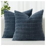 MIULEE Pack of 2 Corduroy Decorative Throw Pillow Covers 20x20 Inch Soft Boho Striped Pillow Covers Modern Farmhouse Home Decor for Summer Coastal Sofa Living Room Couch Bed Blue