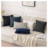 MIULEE Pack of 2 Corduroy Decorative Throw Pillow Covers 20x20 Inch Soft Boho Striped Pillow Covers Modern Farmhouse Home Decor for Summer Coastal Sofa Living Room Couch Bed Blue