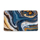 YSATNSFT Marble Bath Mat Abstract Orange Blue Marble Texture Background Pattern Luxury Graphic Print Geometric Bathroom Bedroom Kitchen Toilet Rug Soft Memory Foam Backing,18x30 Inch