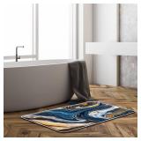 YSATNSFT Marble Bath Mat Abstract Orange Blue Marble Texture Background Pattern Luxury Graphic Print Geometric Bathroom Bedroom Kitchen Toilet Rug Soft Memory Foam Backing,18x30 Inch