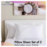 THREADZEN King Pillow Shams Set of 2  100percent Egyptian Cotton, 600 Thread Count, 21x41 Inches, Soft and Breathable Decorative Pillow Covers with Envelope Closure  Long Staple Cotton, White