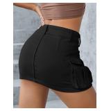 EARKOHA Womenfts Mini Cargo Skirt Y2K Button Low Waist Short Skirts Bodycon Denim Jean Skirt with Flap Pockets Black M