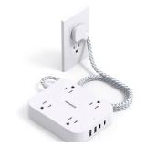 Flat Plug Extension Cord, HANYCONY 5ft Power Strip with 4 USB Ports(2 USB C), 4 Widely Outlets Extender, Wall Mount, Desk Charging Station for Office School Travel Dorm Room Essentials, ETL Listed