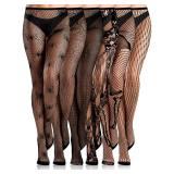 Ramede 4 Pairs Halloween Fishnet Stockings for Women Lace Tights Patterned Thigh High Floral Waist Goth Leggings Pantyhose(Goth Black)