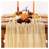 DeZerlor Champagne Gold Cheesecloth Table Runner 12 Pack Christmas Table Runners Boho Gauze 120 Inches Champagne Cheese Cloth Table Decor for Xmas Holiday Season Parties Wedding Bridal Baby Shower