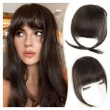 PINK SEVEN Clip in Bangs Real Human Hair,Dark Brown Bangs Hair Clip on Fake Bangs with Temples for Women Daily Wear(Dark Brown)
