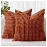 MIULEE Pack of 2 Corduroy Decorative Throw Pillow Covers 16x16 Inch Soft Boho Striped Pillow Covers Modern Farmhouse Home Decor for Sofa Living Room Couch Bed Rust