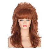 AMZCOS 80s Women Beehive Wig Long Wavy Ginger Bouffant Synthetic Hair Wigs for Married Housewife Big Red Vintage Costume Cosplay Halloween Party